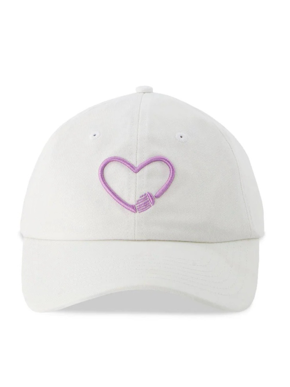 White Baseball Cap with Lavender Heart Embroidery 1619900